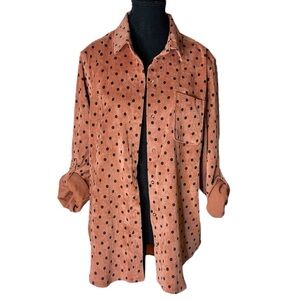 LOVE POTION Dark Coral Polka Dot Button Down Shirt Ribbed Corduroy Pocket Sz XL